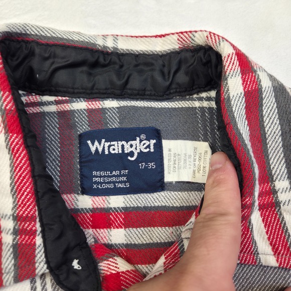 VTG Wrangler Shirt Mens 17x35 Western Pearl Snap X Long Tails Plaid Thick - Picture 7 of 12
